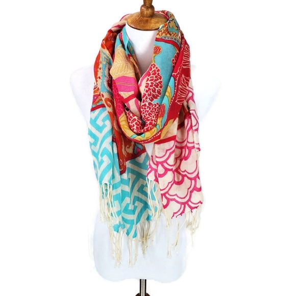 Spartina 449 Scarf Wrap Shawl Colorful Fringe 100% Australian Wool Art to Wear - Picture 4 of 17